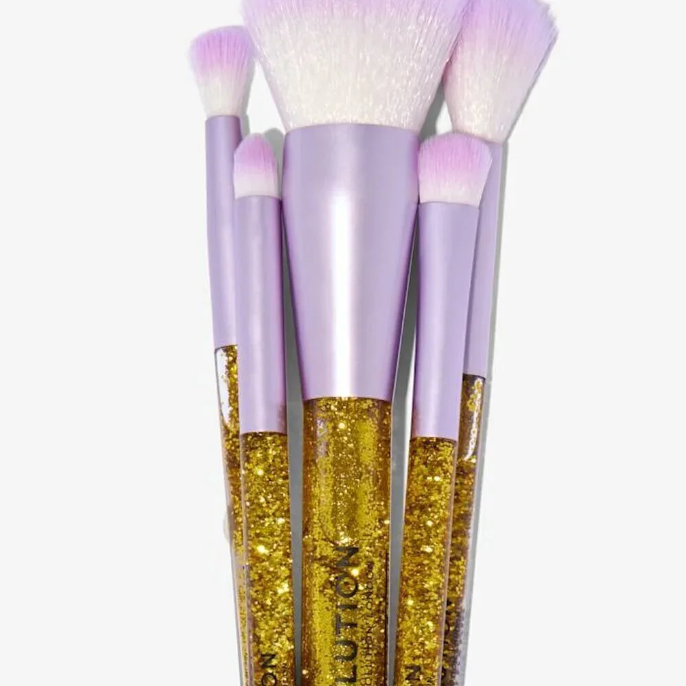Revolution Emily In Paris Tres Chic Makeup Brush Set - 5pc Purple Gold NWT